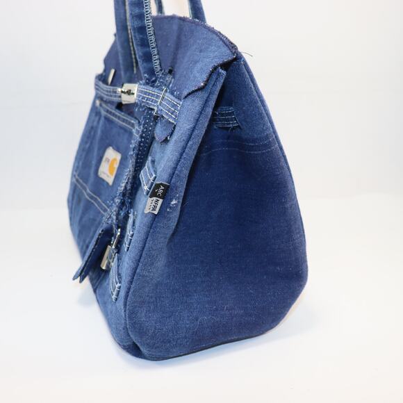 Repurposed Workwear Handmade 30cm Denim Structured Tote Bag with Silver Hardware - Picture 4 of 6